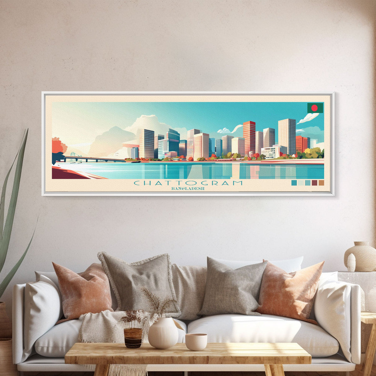 Chattogram, Bangladesh Travel Poster Panoramic Canvas Print, Chattogram, Bangladesh Painting, Bangladesh Art, Chattogram Travel Art, Guest Room Painting