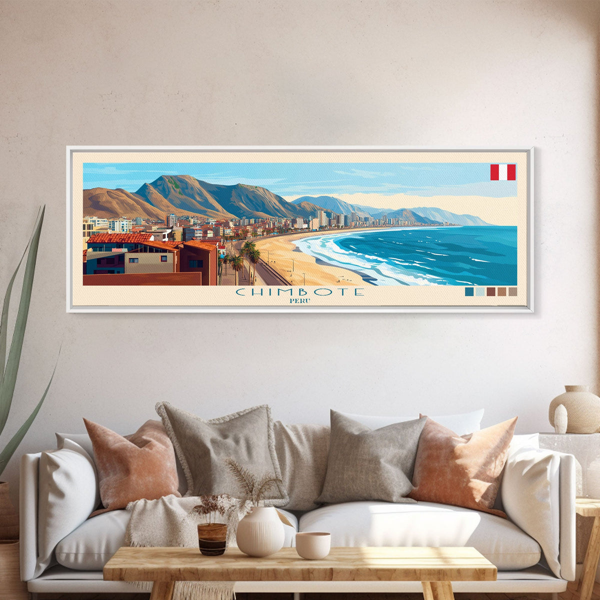 Chimbote, Peru Panoramic Travel Poster Canvas Print, Chimbote, Peru Painting, Peru Art, Chimbote Travel Art, Living Room Painting
