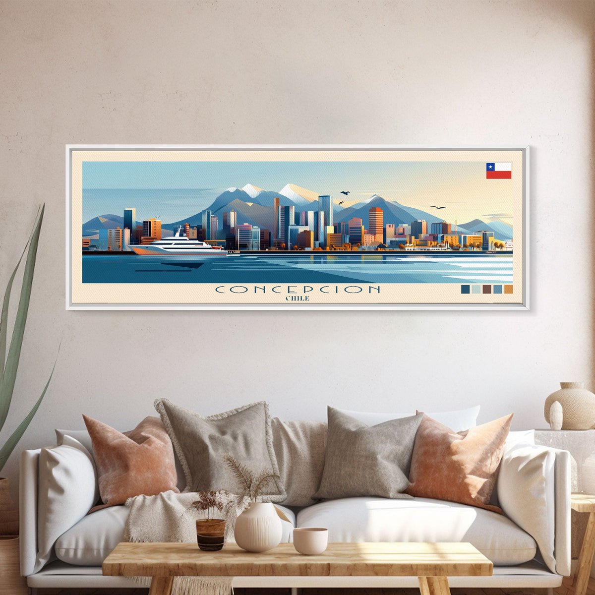 Panoramic Travel Poster Concepcion, Chile Canvas Print, Concepcion, Chile Painting, Chile Art, Concepcion Travel Art, Guest Room Painting