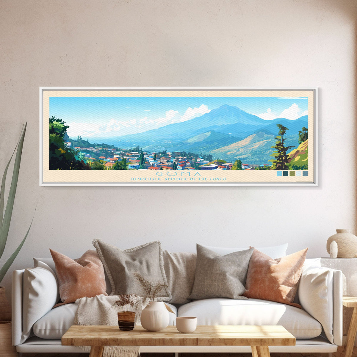 Goma, Congo Travel Poster Panoramic Canvas Print, Goma, Congo Painting, Congo Art, Goma Travel Art, Guest Room Painting