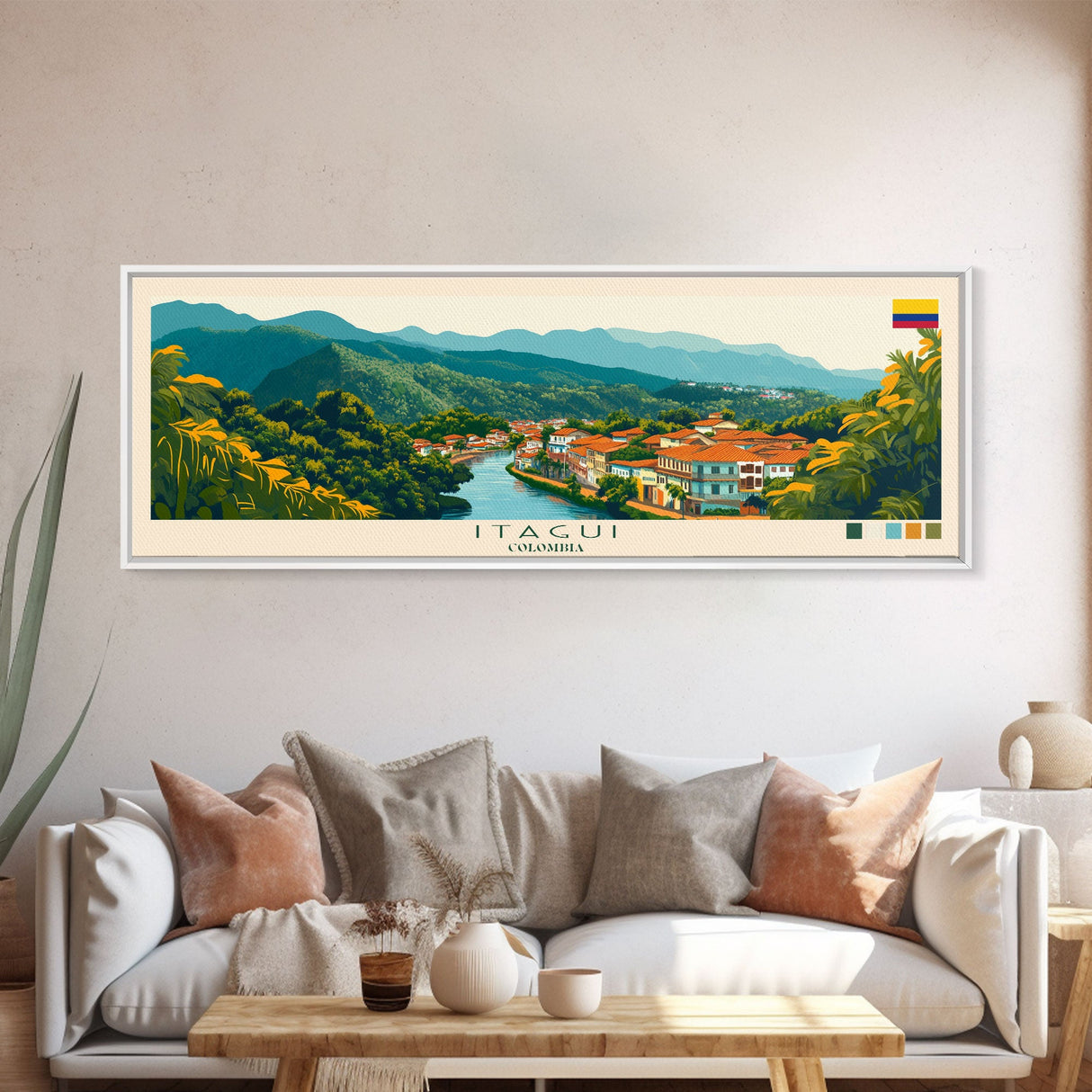 Panoramic Travel Poster Itagui, Colombia Canvas Print, Itagui, Colombia Painting, Colombia Art, Itagui Travel Art, Guest Room Painting