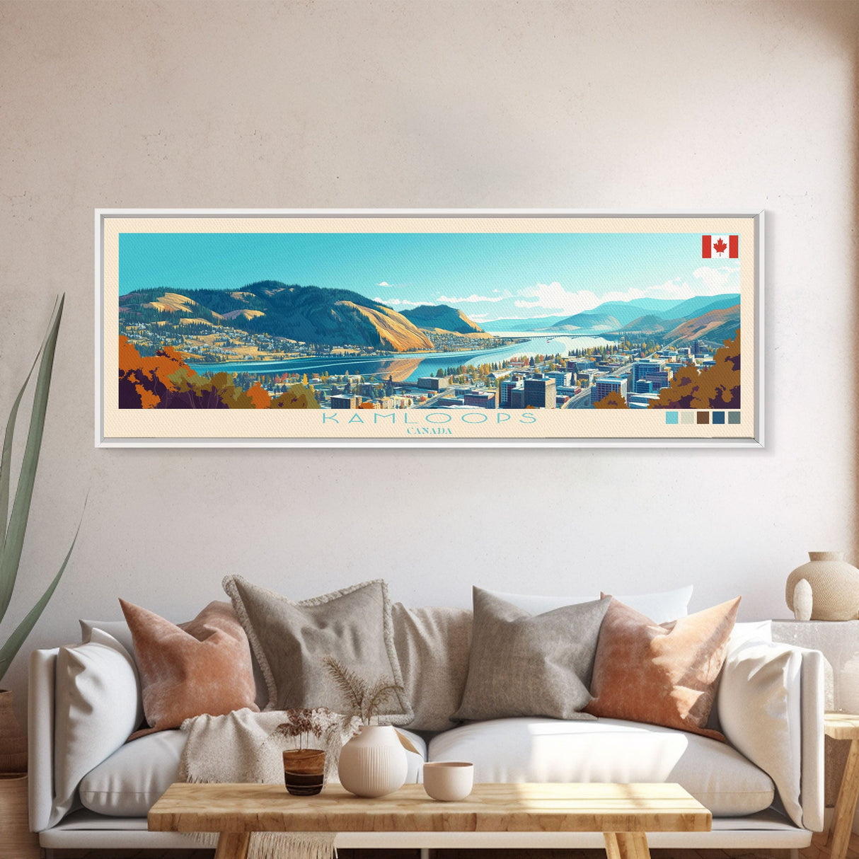 Kamloops, Canada Panoramic Travel Poster Canvas Print, Kamloops, Canada Painting, Canada Art, Kamloops Travel Art, Guest Room Painting