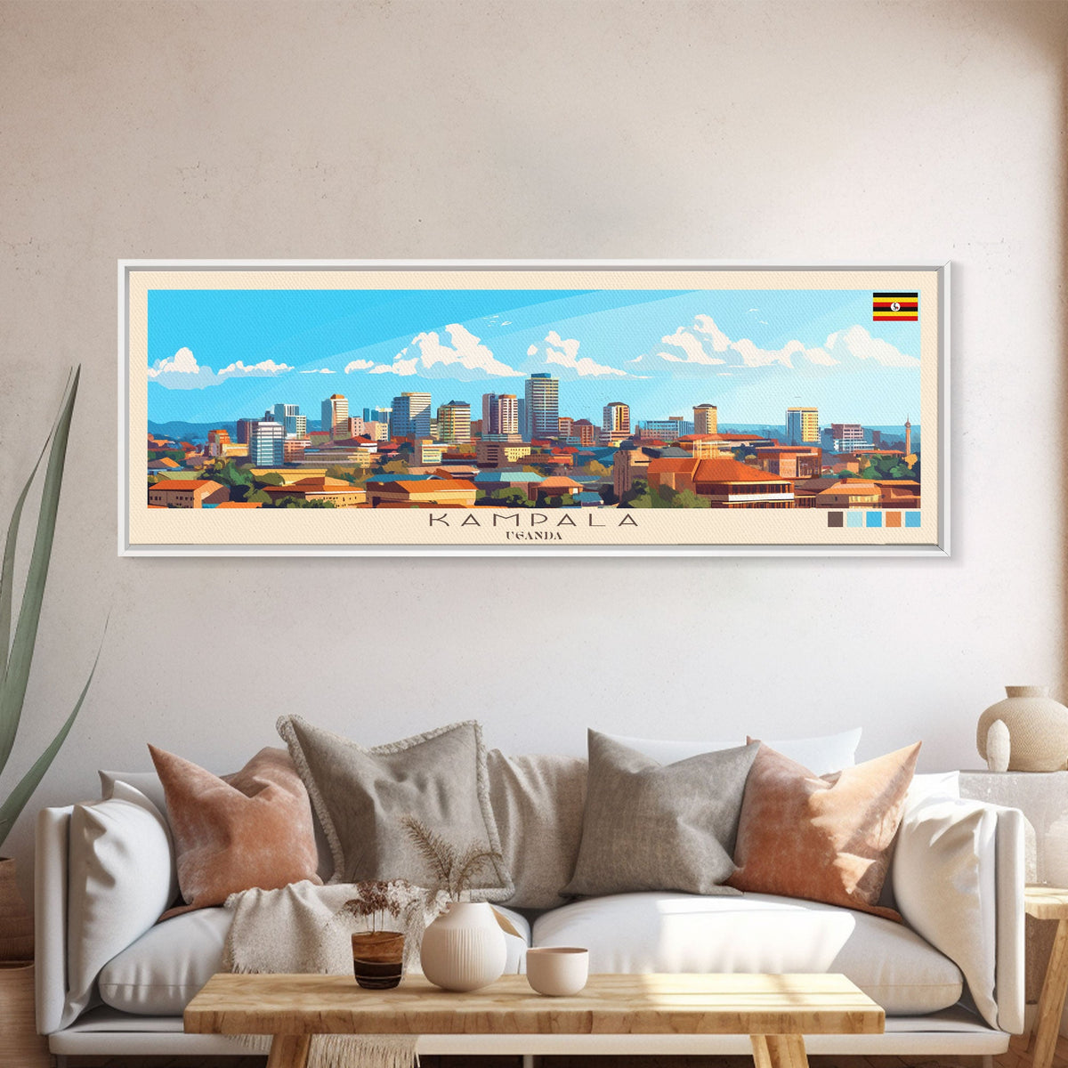 Kampala, Uganda Panoramic Travel Poster Canvas Print, Kampala, Uganda Painting, Uganda Art, Kampala Travel Art, Living Room Painting