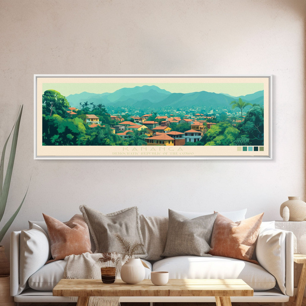 Kananga, Congo Travel Poster Panoramic Canvas Print, Kananga, Congo Painting, Congo Art, Kananga Travel Art, Guest Room Painting