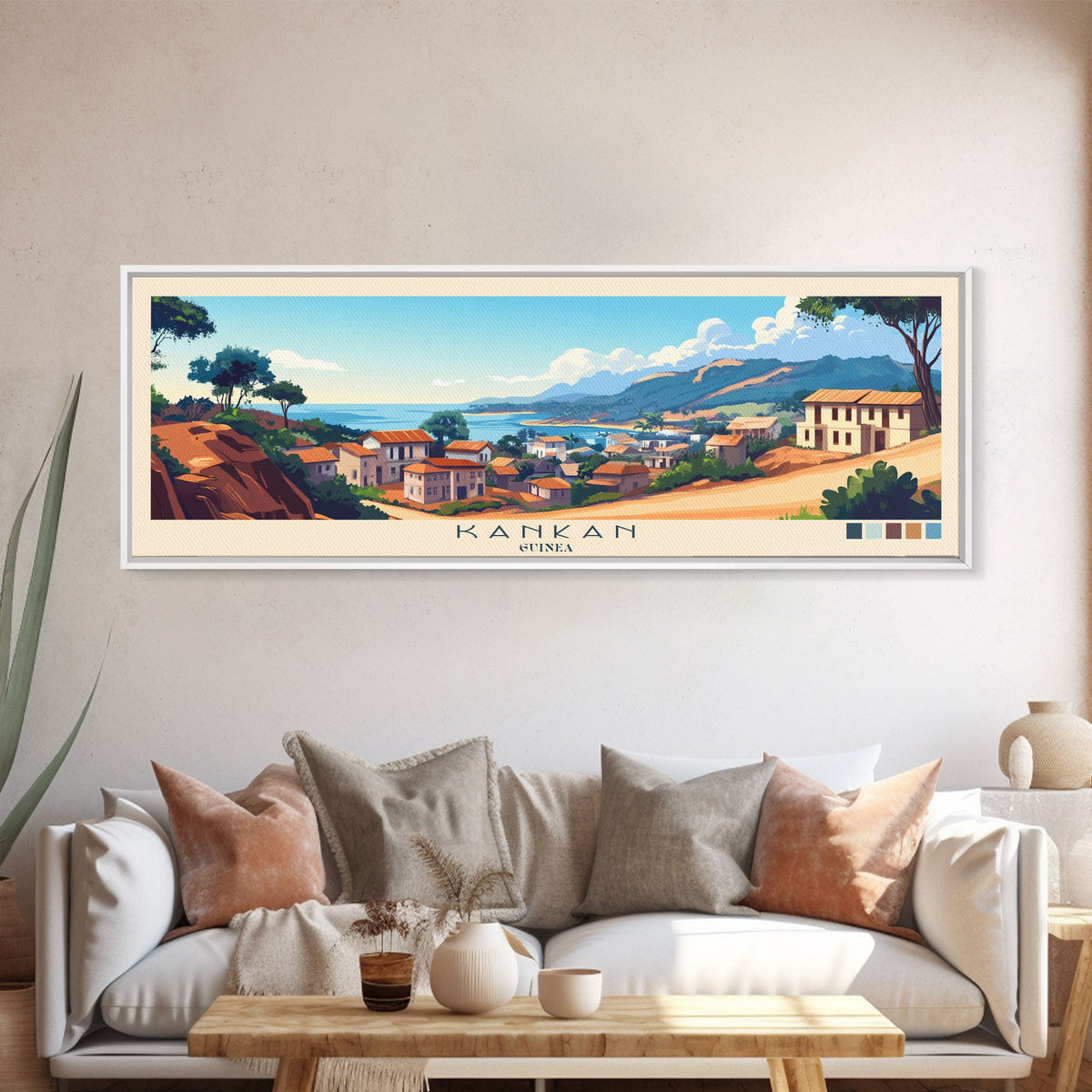 Kankan, Guinea Panoramic Travel Poster Canvas Print, Kankan, Guinea Painting, Guinea Art, Kankan Panoramic Travel Art, Travel Painting