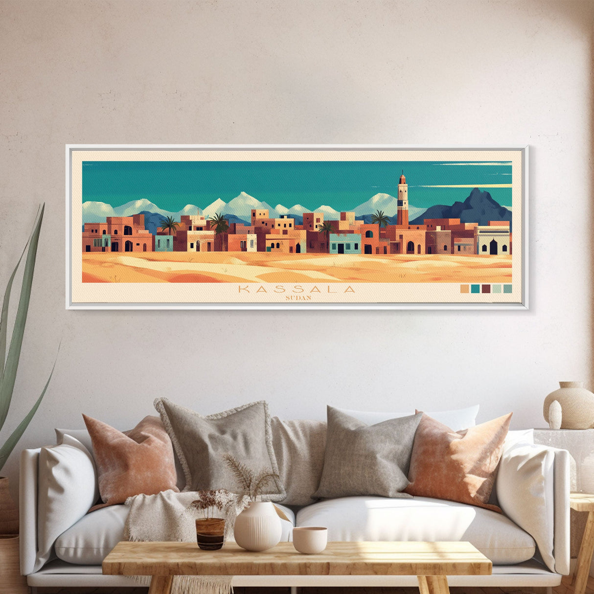 Kassala, Sudan Panoramic Travel Poster Canvas Print, Kassala, Sudan Painting, Sudan Art, Kassala Travel Art, Guest Room Painting