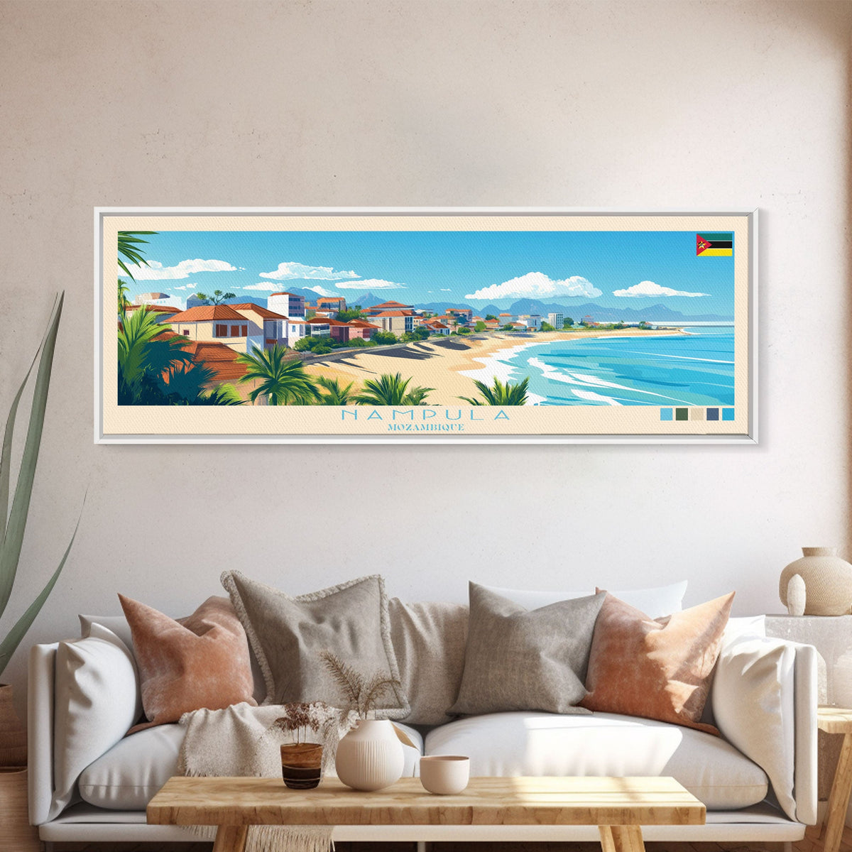 Nampula, Mozambique Panoramic Travel Poster Canvas Print, Nampula, Mozambique Painting, Mozambique Art, Nampula Panoramic Travel Art, Travel Painting