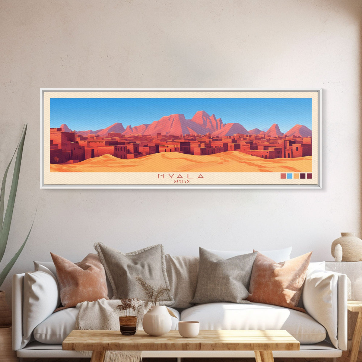 Nyala, Sudan Travel Poster Panoramic Canvas Print, Nyala, Sudan Painting, Sudan Art, Nyala Travel Art, Guest Room Painting
