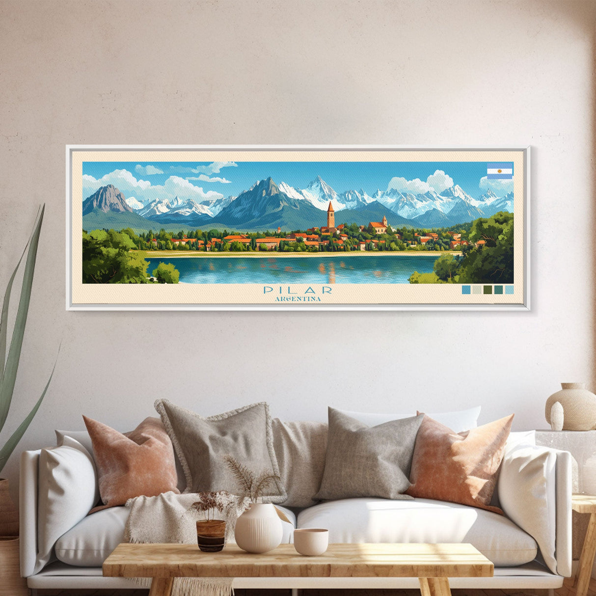 Pilar, Argentina Travel Poster Panoramic Canvas Print, Pilar, Argentina Painting, Argentina Art, Pilar Travel Art, Guest Room Painting