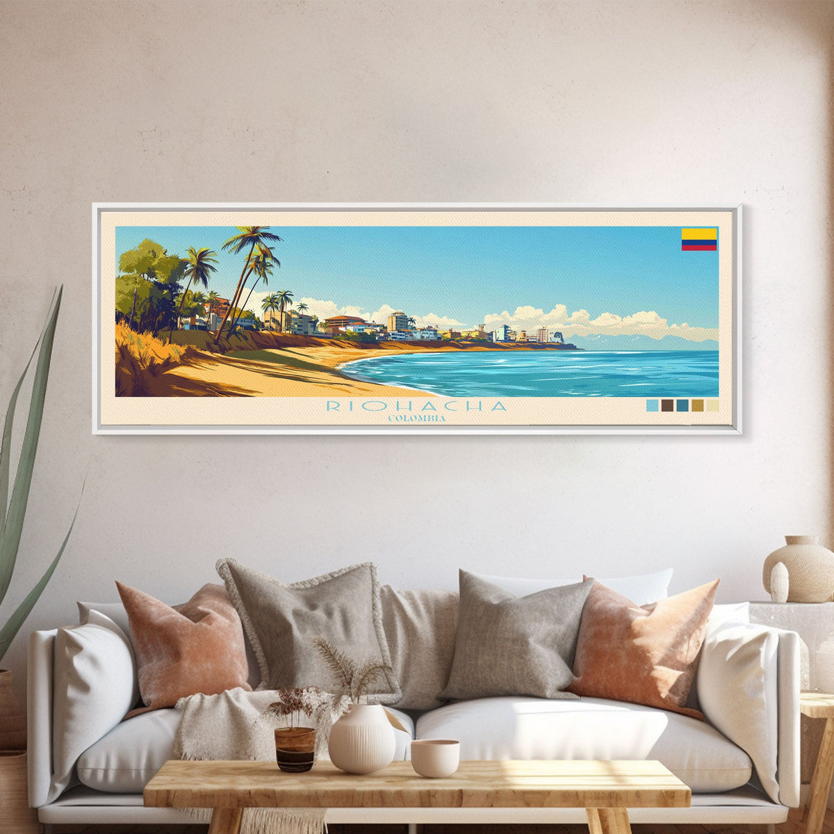 Riohacha, Colombia Travel Poster Panoramic Canvas Print, Riohacha, Colombia Painting, Colombia Art, Riohacha Travel Art, Guest Room Painting
