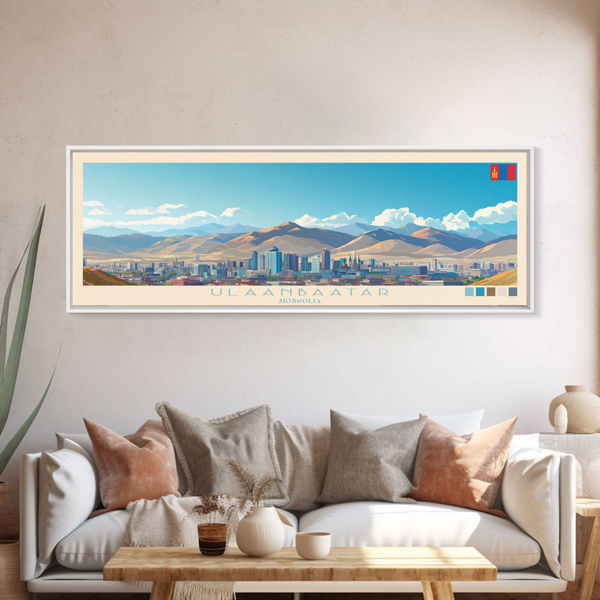 Ulaanbaatar, Mongolia Panoramic Travel Poster Canvas Print, Ulaanbaatar, Mongolia Painting, Mongolia Art, Ulaanbaatar Travel Art, Living Room Painting