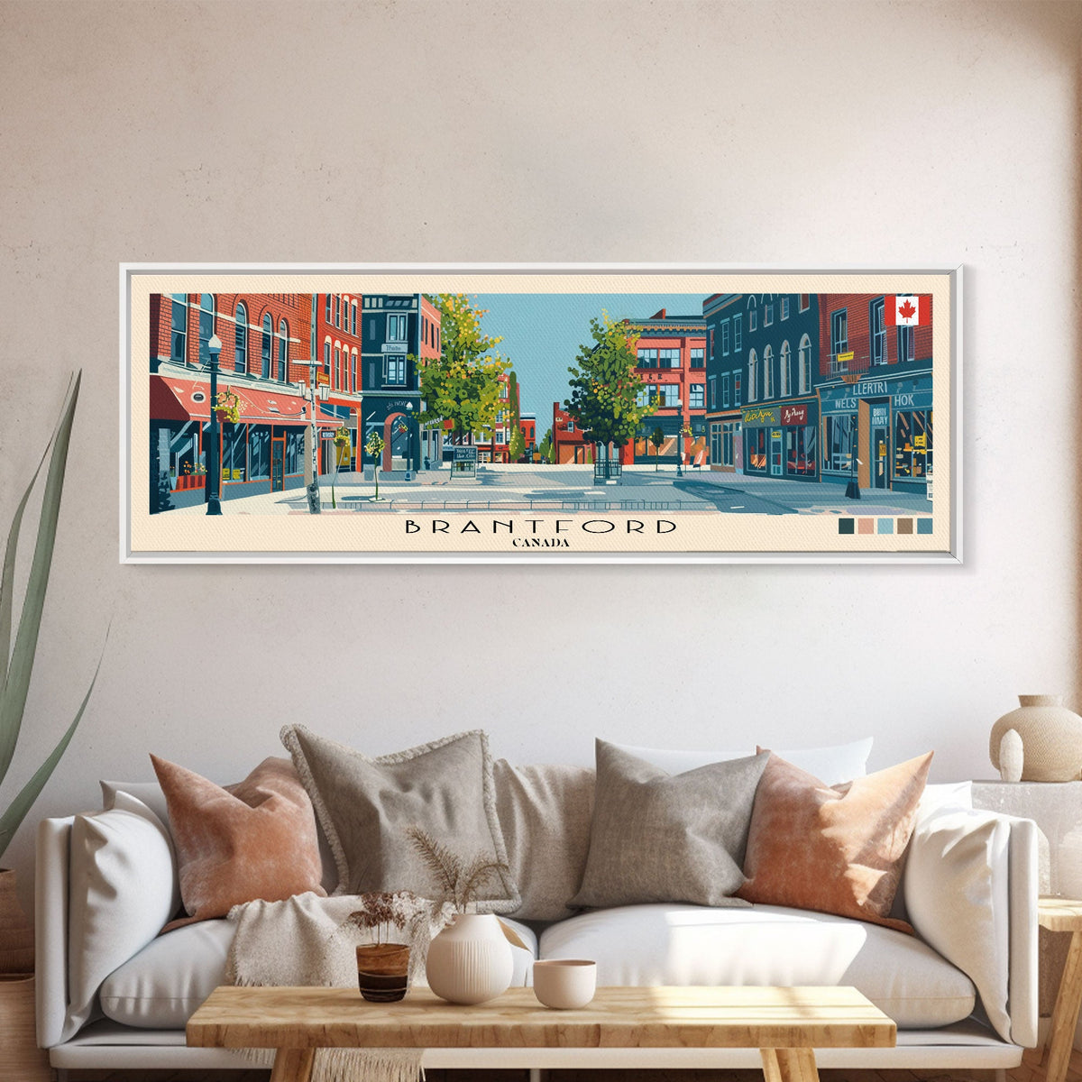 Brantford, Canada Panoramic Canvas Print, Brantford, Canada Painting, Canada Art, Brantford Travel Poster, Travel Art, Living Room Painting