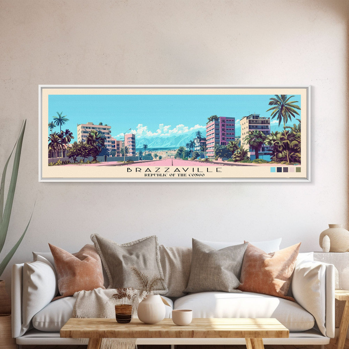 Brazzaville, Republic of the Congo Panoramic Canvas Print, Brazzaville, Republic of the Congo Painting, Republic of the Congo Art, Brazzaville Travel Poster, Travel Art, Guest Room Painting