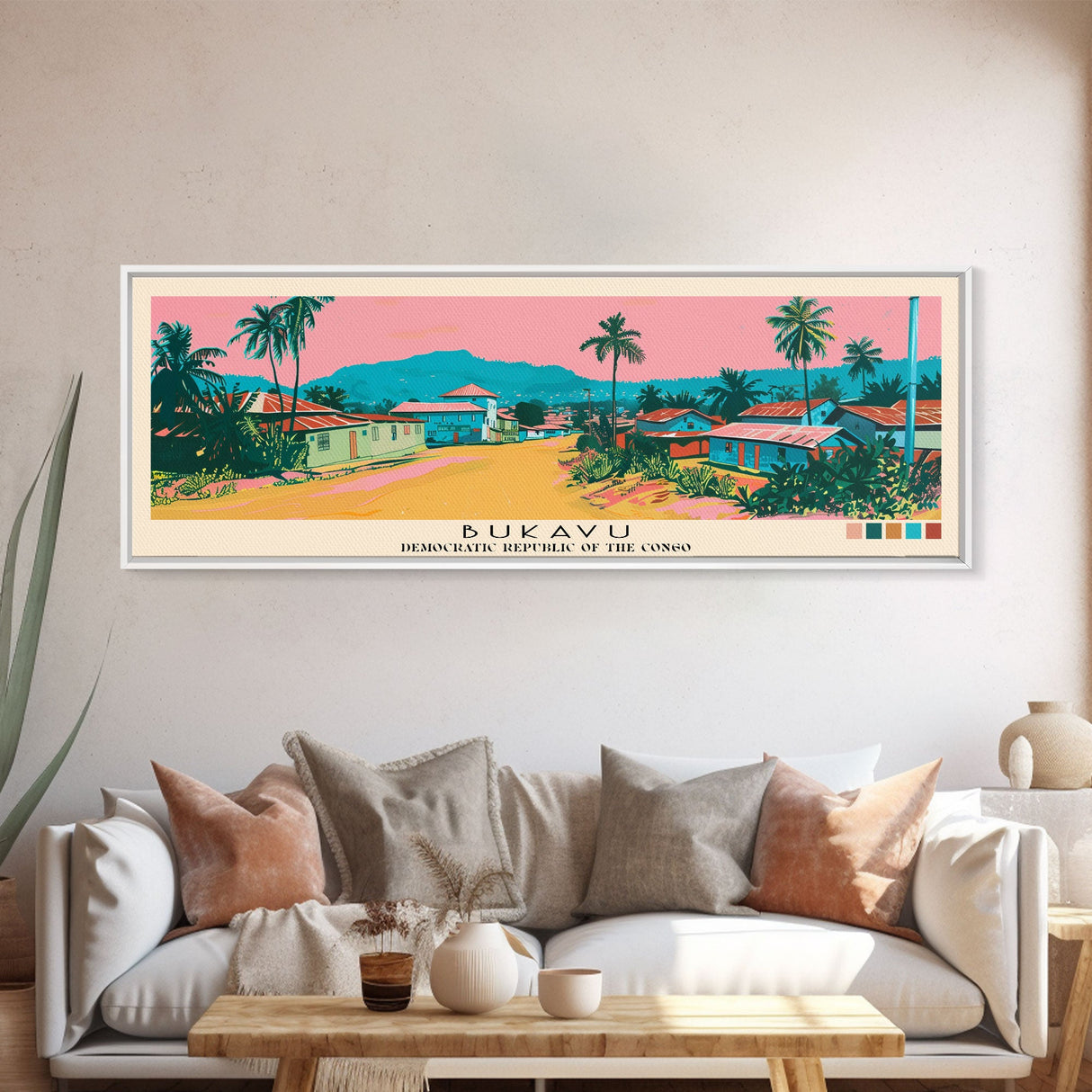Bukavu, Congo Panoramic Canvas Print, Bukavu, Congo Painting, Congo Art, Bukavu Travel Poster, Travel Art, Living Room Painting