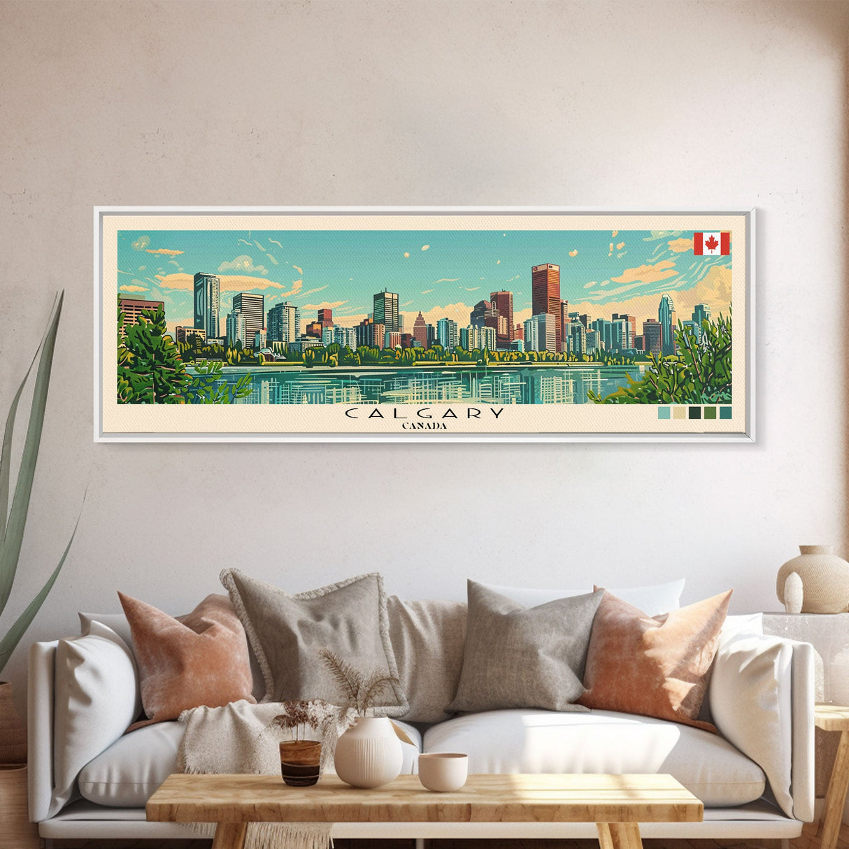 Calgary, Canada Panoramic Canvas Print, Calgary, Canada Painting, Canada Art, Calgary Travel Poster, Travel Art, Guest Room Painting