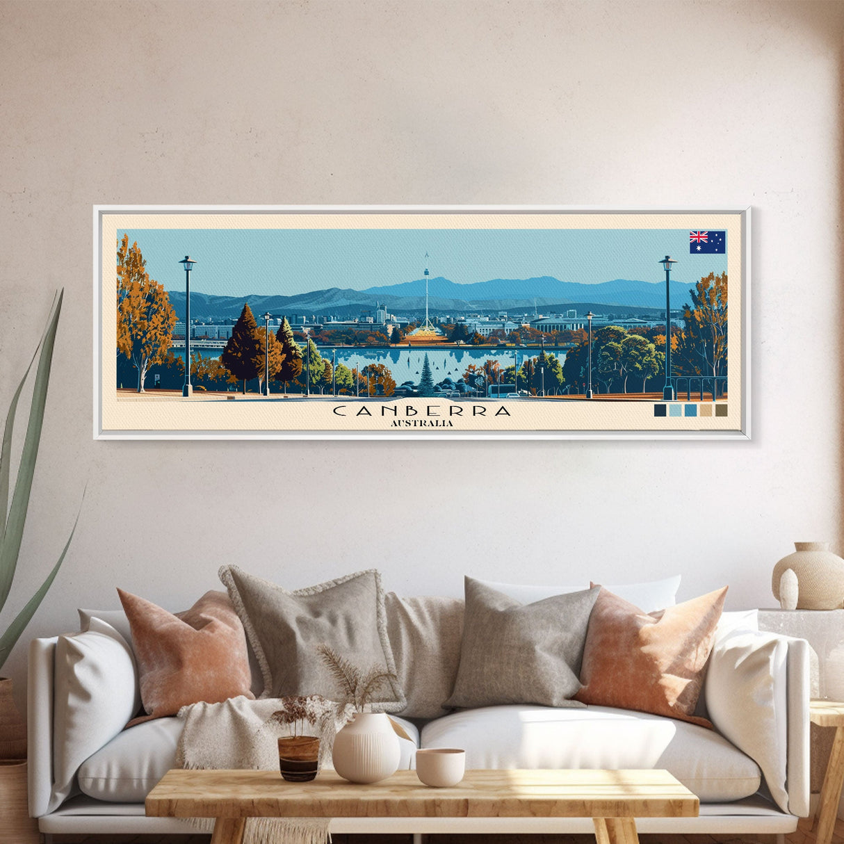 Canberra, Australia Panoramic Canvas Print, Canberra, Australia Painting, Australia Art, Canberra Travel Poster, Travel Art, Guest Room Painting