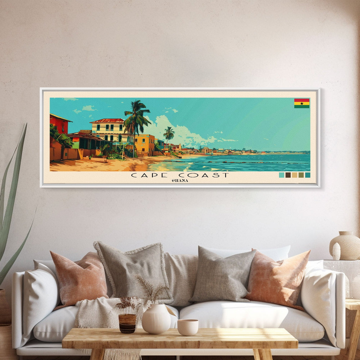 Cape Coast, Ghana Panoramic Canvas Print, Cape Coast, Ghana Painting, Ghana Art, Cape Coast Travel Poster, Travel Art, Living Room Painting