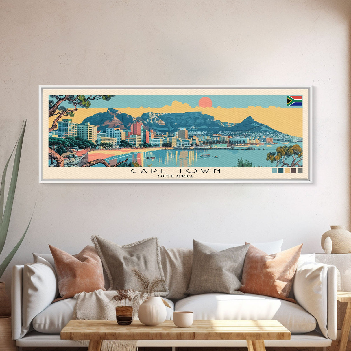 Cape Town, South Africa Panoramic Canvas Print, Cape Town, South Africa Painting, South Africa Art, Cape Town Travel Poster, Travel Art, Housewarming Gift