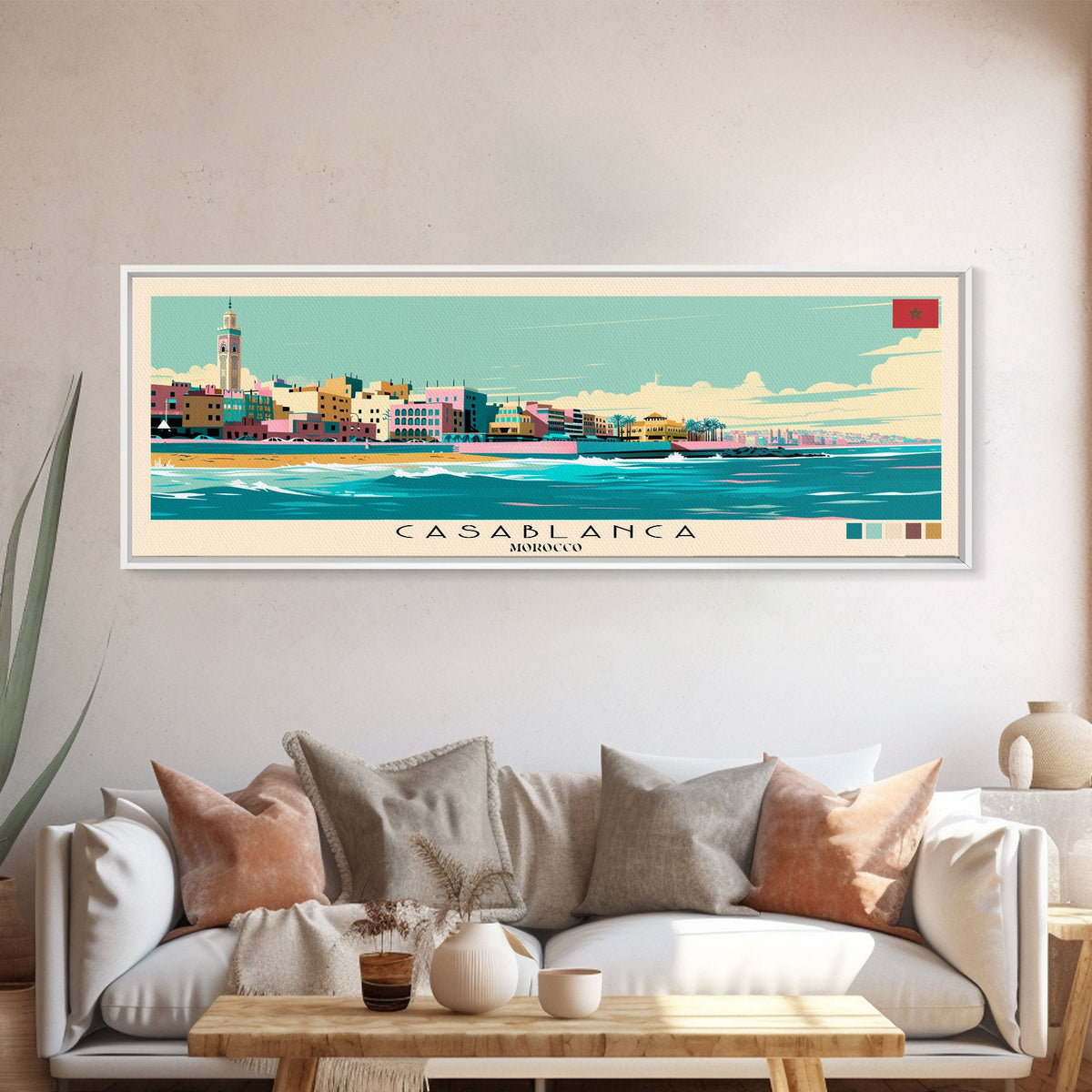 Casablanca, Morocco Panoramic Canvas Print, Casablanca, Morocco Painting, Morocco Art, Casablanca Travel Poster, Travel Art, Guest Room Painting
