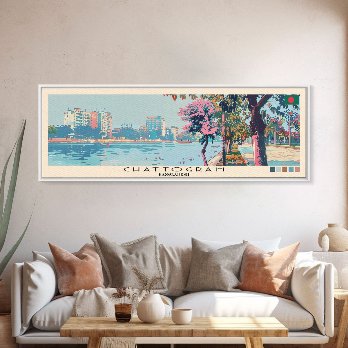 Chattogram, Bangladesh Panoramic Canvas Print, Chattogram, Bangladesh Painting, Bangladesh Art, Chattogram Travel Poster, Travel Art, Guest Room Painting