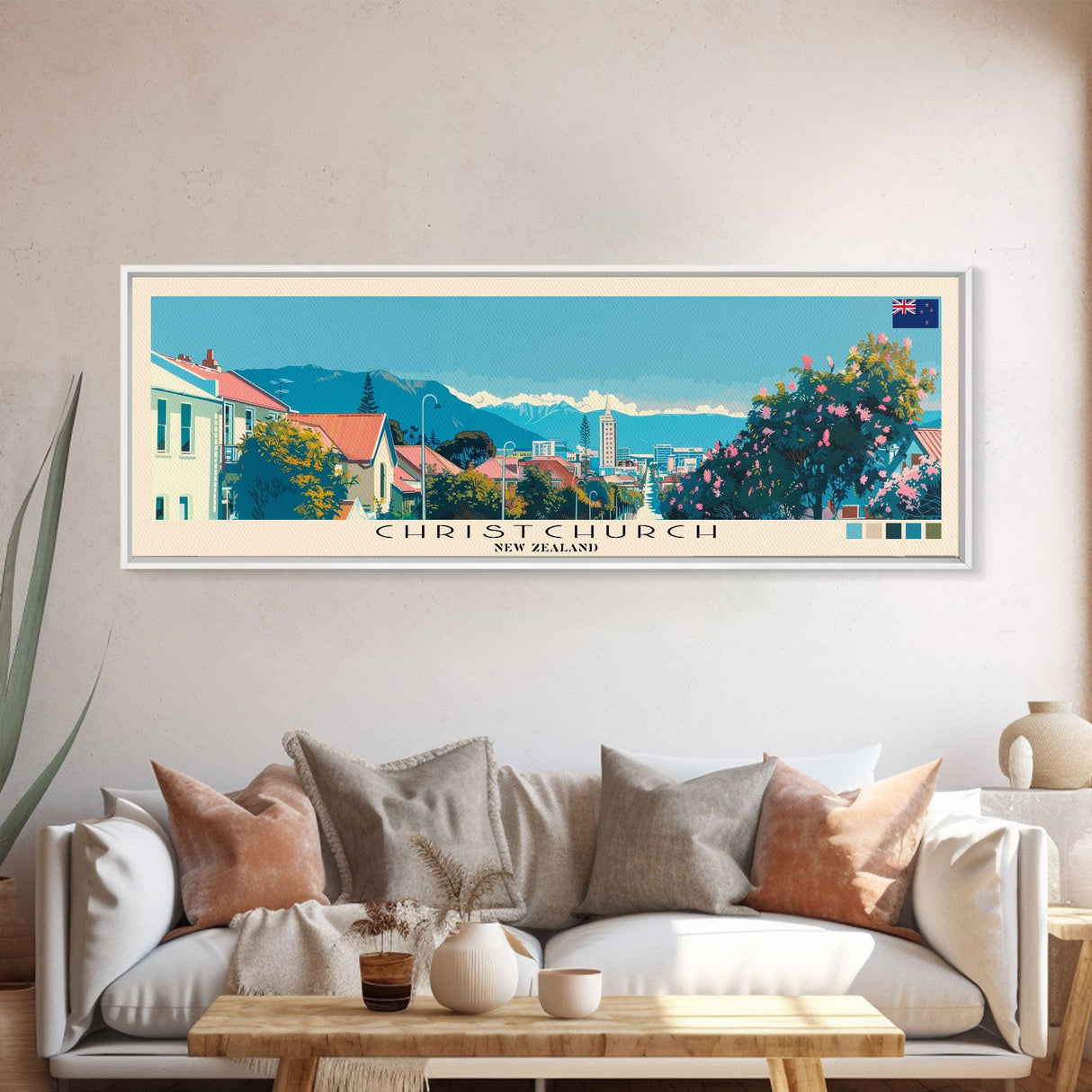 Christchurch, New Zealand Panoramic Canvas Print, Christchurch, New Zealand Painting, New Zealand Art, Christchurch Travel Poster, Travel Art, Housewarming Gift