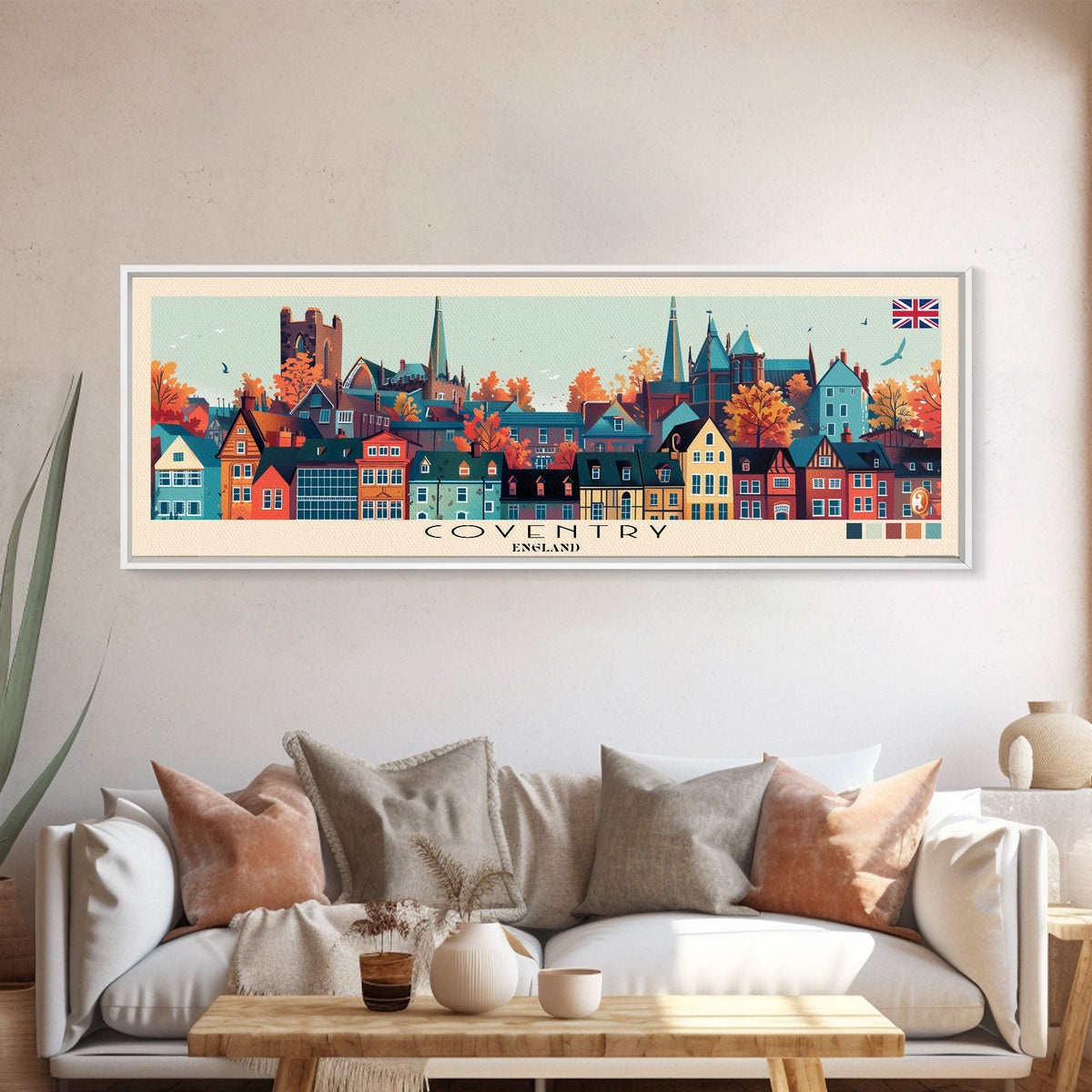 Coventry, England Panoramic Canvas Print, Coventry, England Painting, England Art, Coventry Travel Poster, Travel Art, Living Room Painting