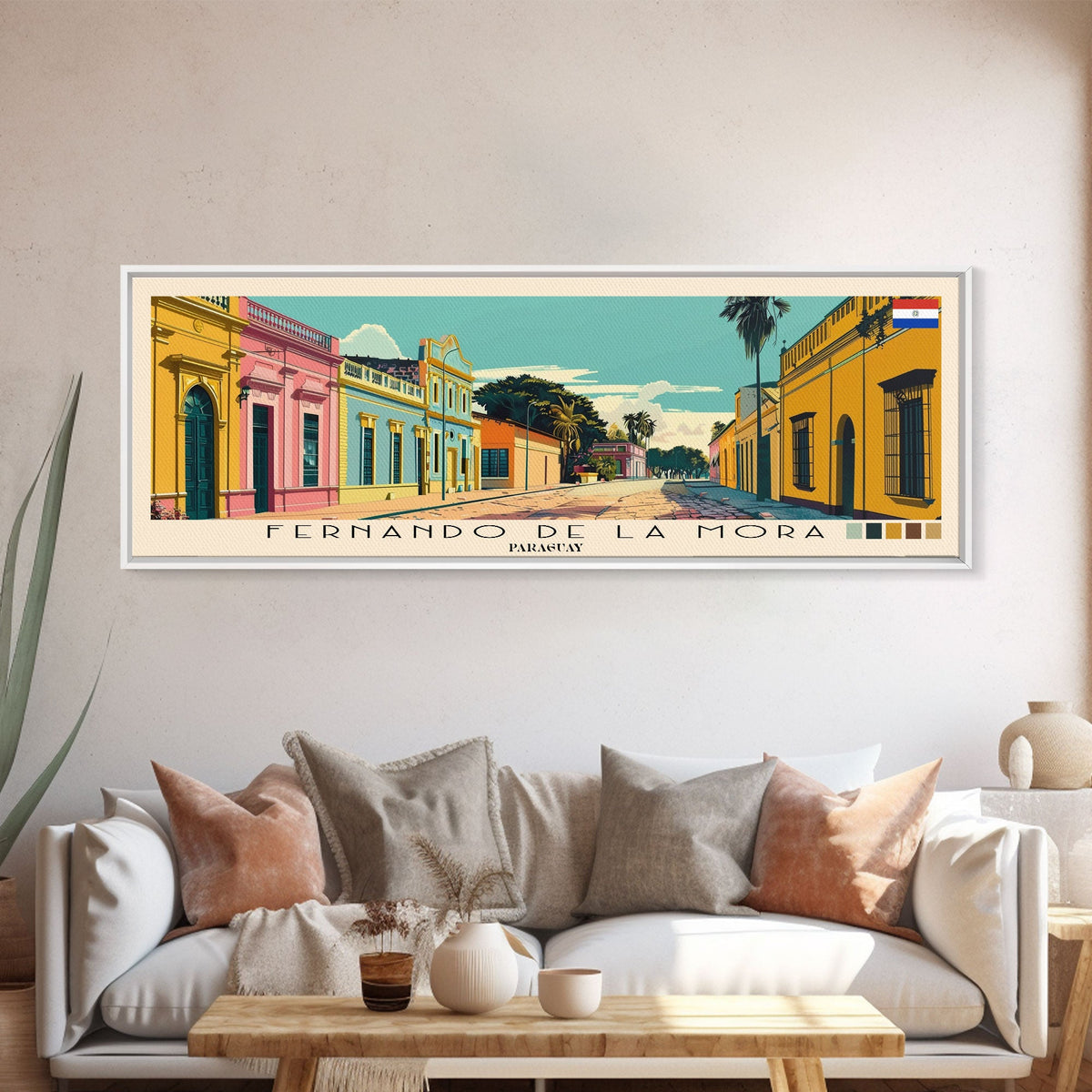 Fernando de la Mora, Paraguay Panoramic Canvas Print, Fernando de la Mora, Paraguay Painting, Paraguay Art, Fernando de la Mora Travel Poster, Travel Art, Guest Room Painting