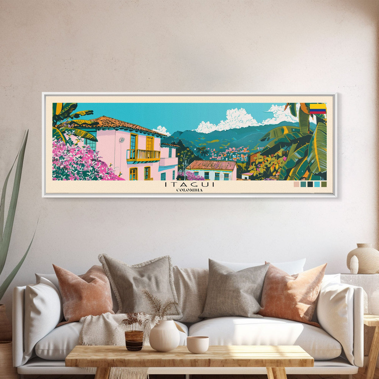 Itagui, Colombia Panoramic Canvas Print, Itagui, Colombia Painting, Colombia Art, Itagui Travel Poster, Travel Art, Guest Room Painting