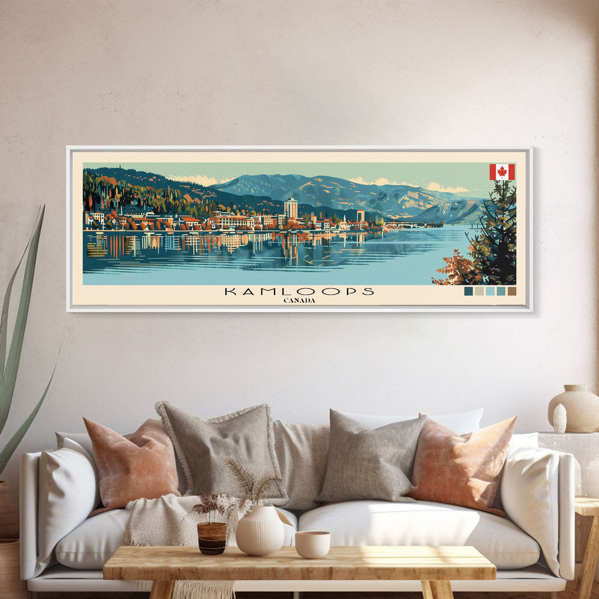 Kamloops, Canada Panoramic Canvas Print, Kamloops, Canada Painting, Canada Art, Kamloops Travel Poster, Travel Art, Vacation Gift
