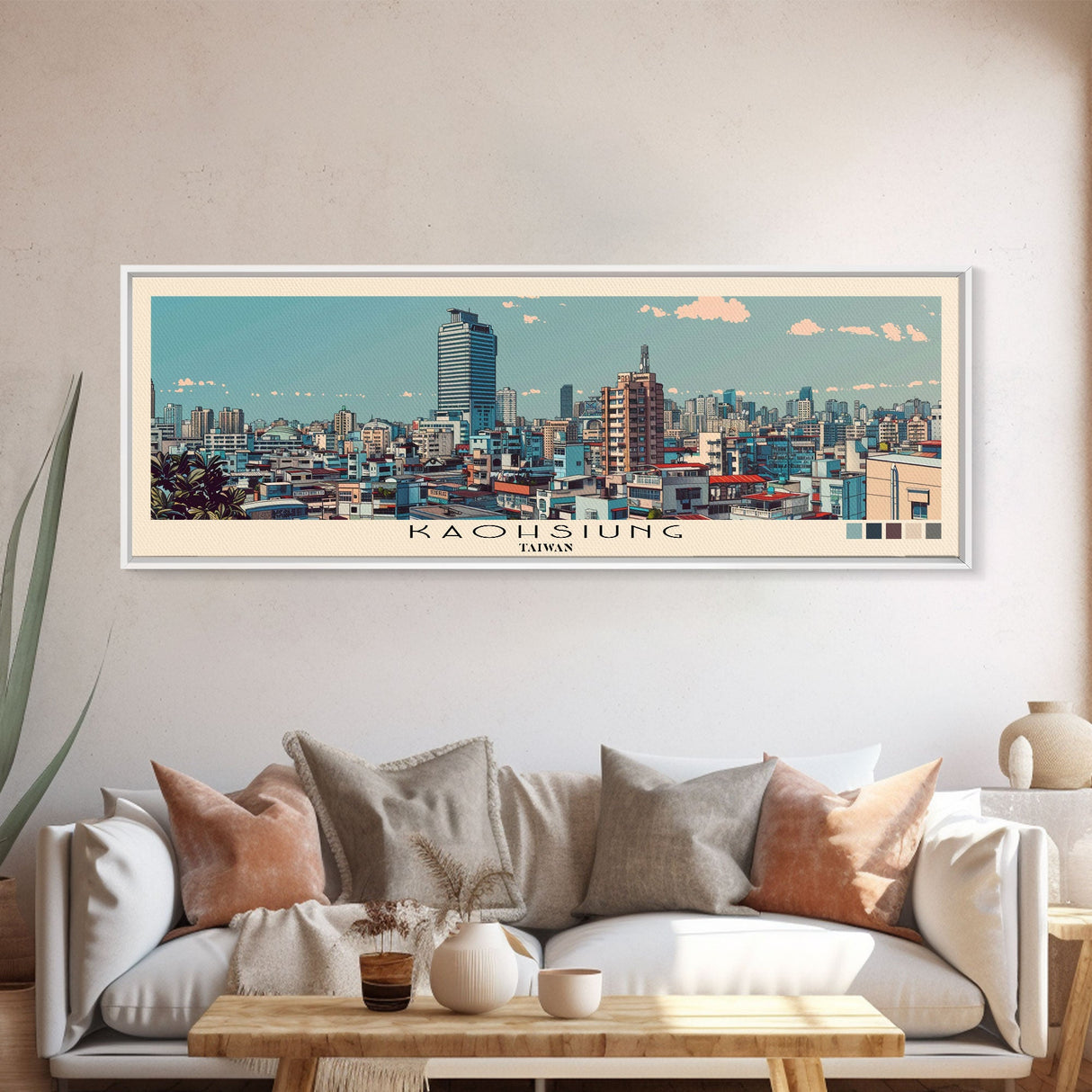 Kaohsiung, Taiwan Panoramic Canvas Print, Kaohsiung, Taiwan Painting, Taiwan Art, Kaohsiung Travel Poster, Travel Art, Vacation Gift