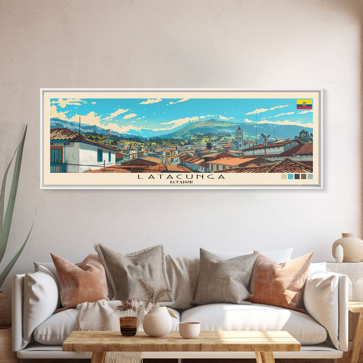 Latacunga, Ecuador Panoramic Canvas Print, Latacunga, Ecuador Painting, Ecuador Art, Latacunga Travel Poster, Travel Art, Housewarming Gift