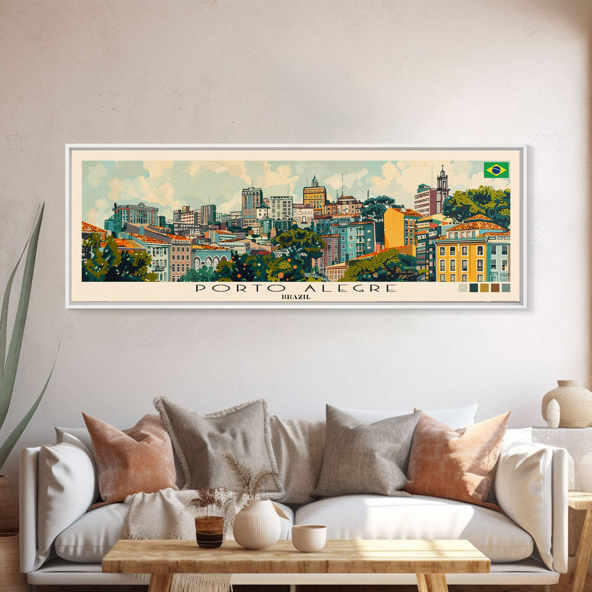 Porto Alegre, Brazil Panoramic Canvas Print, Porto Alegre, Brazil Painting, Brazil Art, Porto Alegre Travel Poster, Travel Art, Housewarming Gift