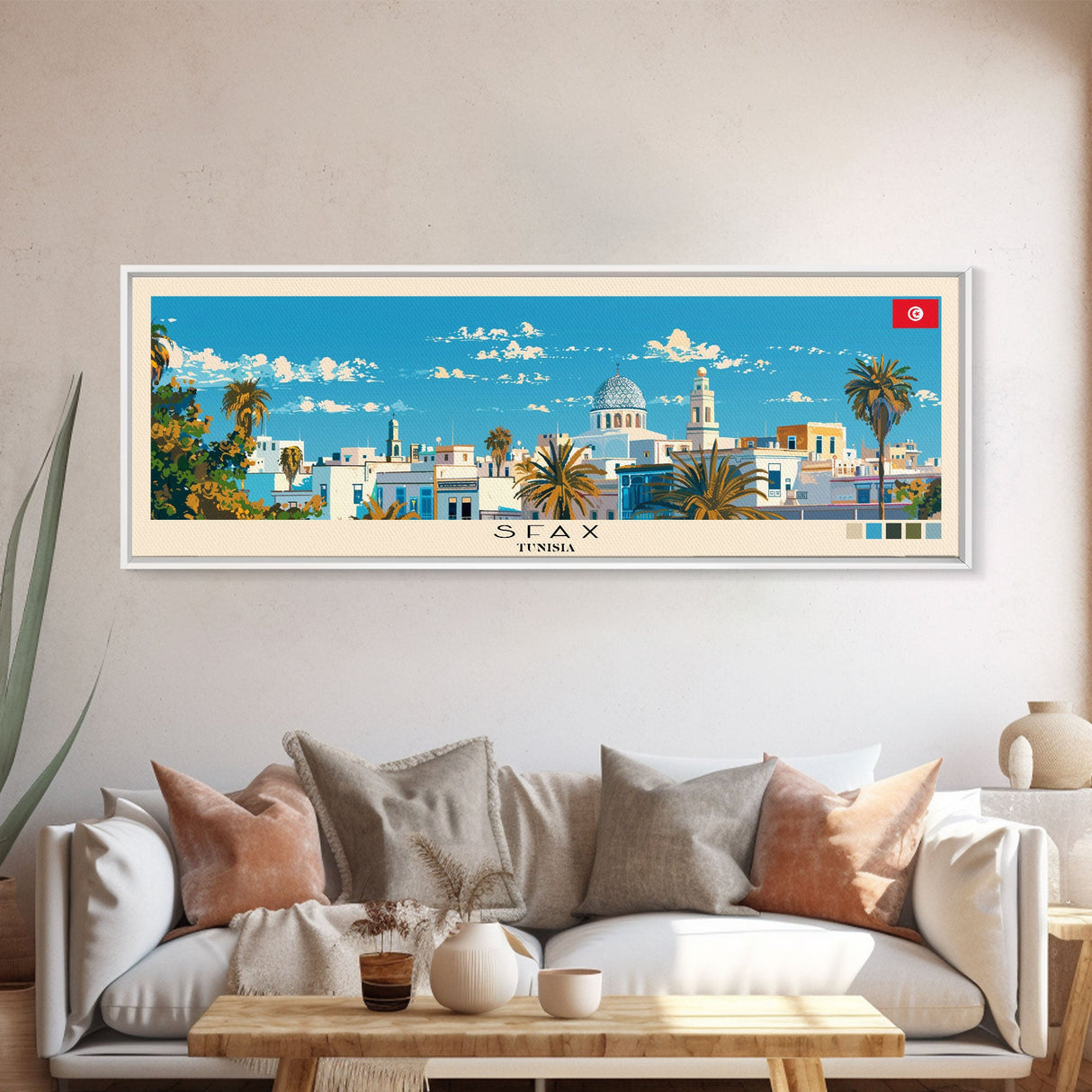 Sfax, Tunisia Panoramic Canvas Print, Sfax, Tunisia Painting, Tunisia Art, Sfax Travel Poster, Travel Art, Living Room Painting