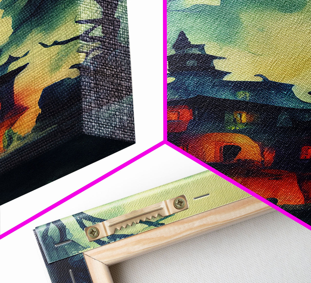 Spooky Watercolor of a Haunted House, Halloween Art, Framed Canvas Print, Ready To Hang Framed Wall Art, Living Room Wall Decor