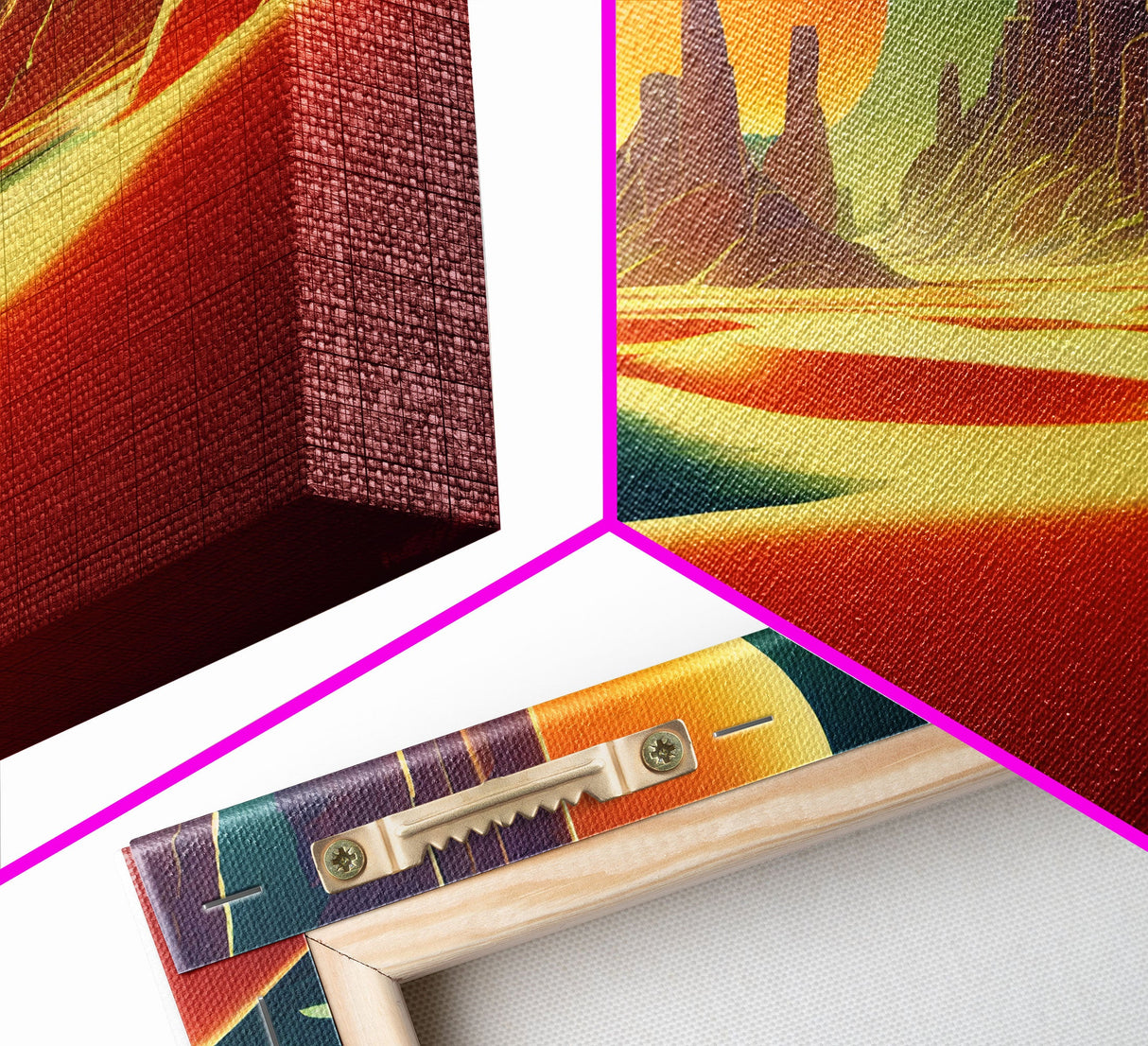 Trippy Art Deco Scifi Painting of an Alien World, Wall Decor, Ready To Hang Framed Canvas Print, Oversize Wall Art