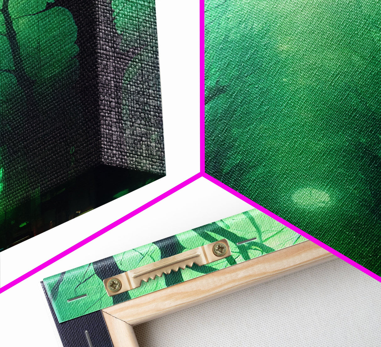 Emerald green city streets under a full moon, cool spooky art, framed canvas print