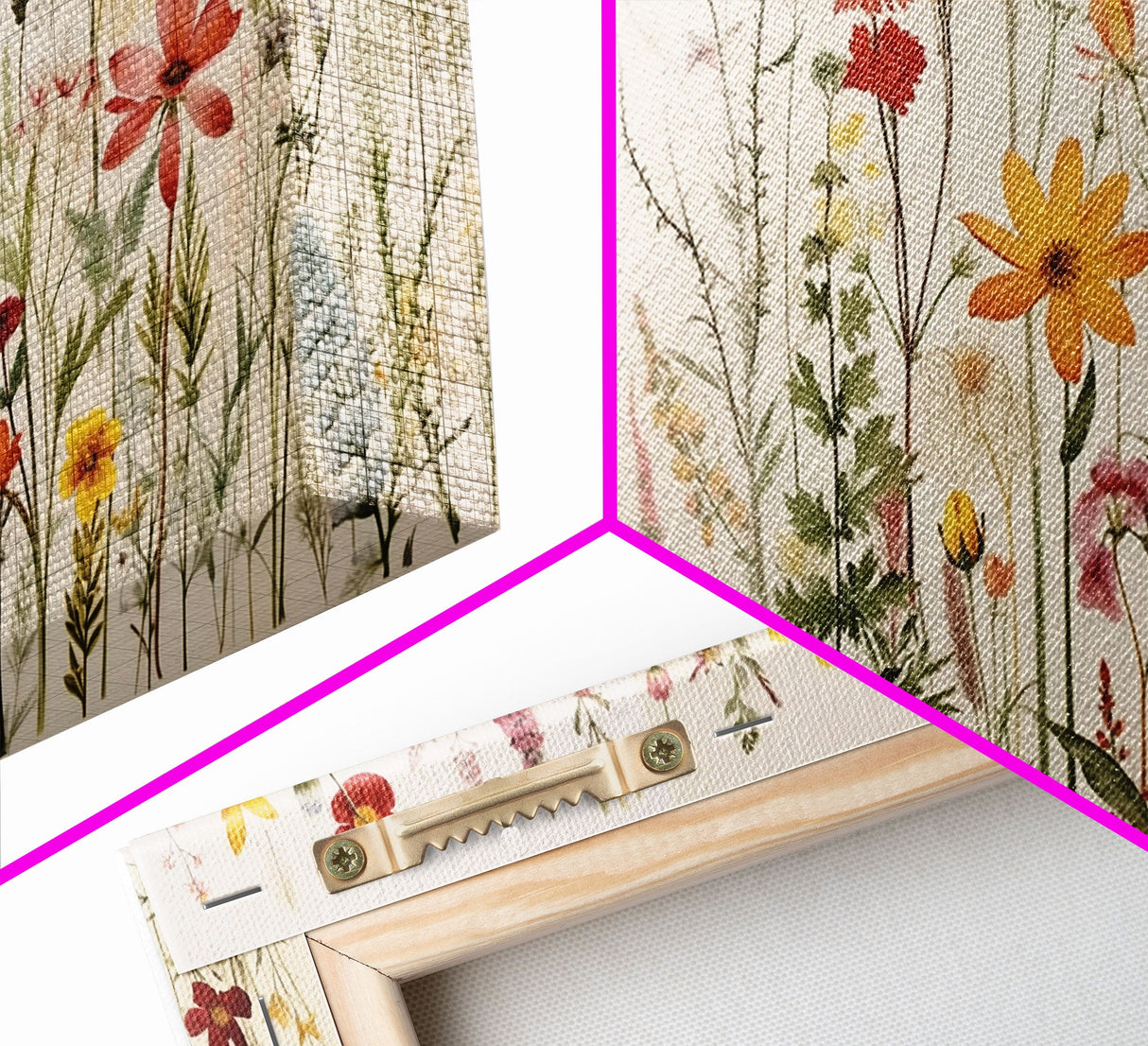 Framed Canvas Wall Art Set, 3 Piece Art, Watercolor Wildflowers Floral / Botanical Print, Minimalist Wall Art, Boho Decor, Colorful Art