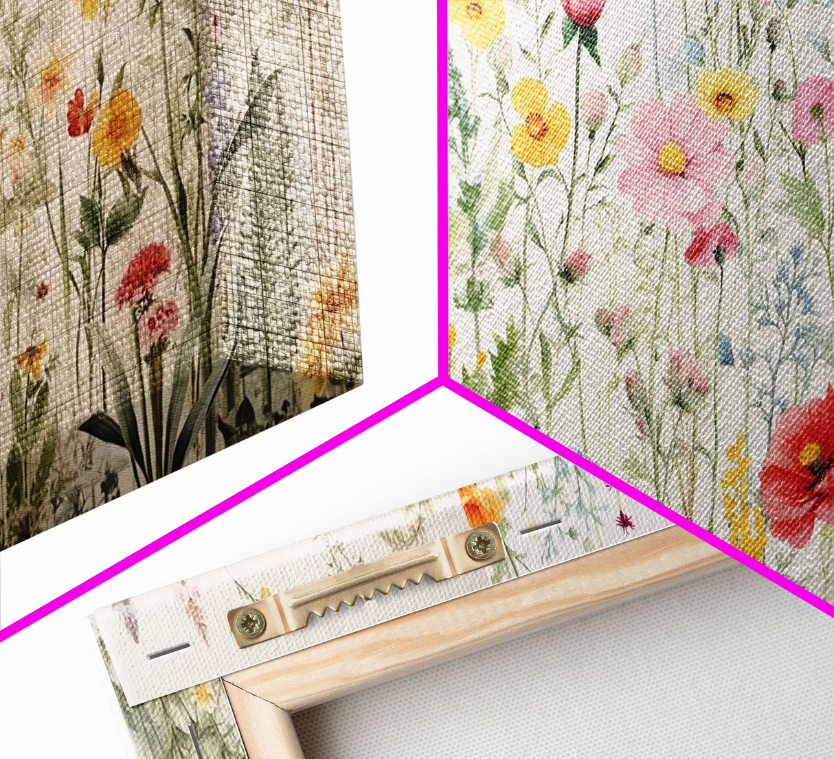 Minimalist Boho Farmhouse 3 Piece Wildflower Canvas Print, Framed Wall Art, Modern Rustic Decor, Living Room Art, Home Decor Wall Hanging