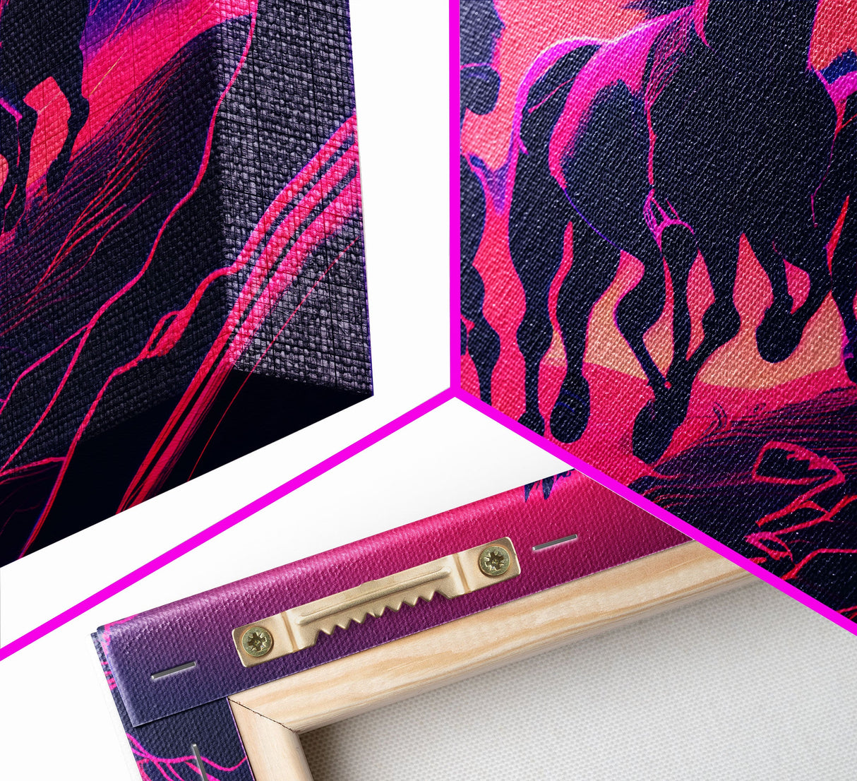 Pack of Wild Horses, American Western decor, framed canvas print, synthwave animal art