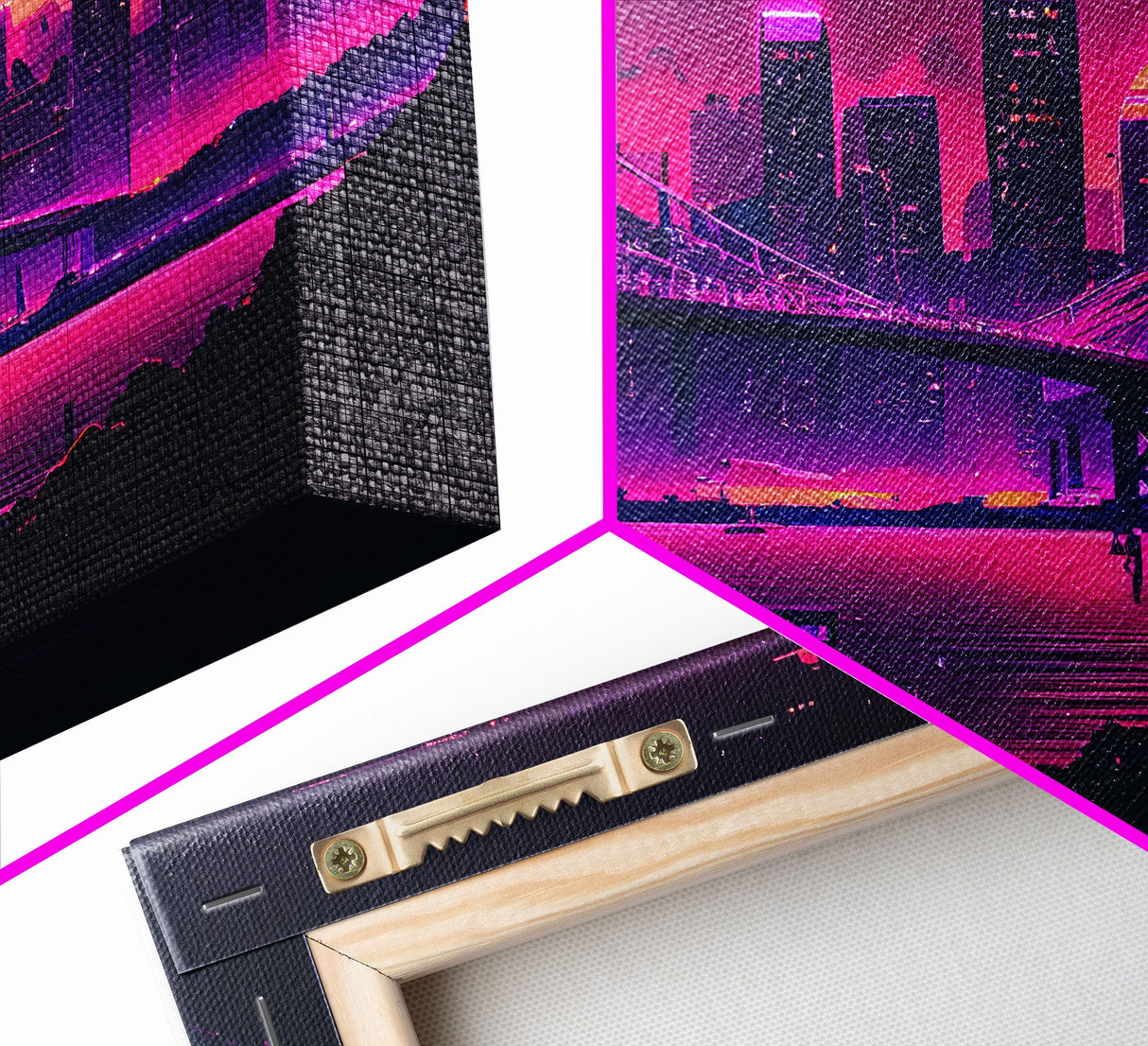 Cyberpunk San Francisco, Futuristic city skyline art, framed canvas print, Synthwave / vaporwave cityscape decor