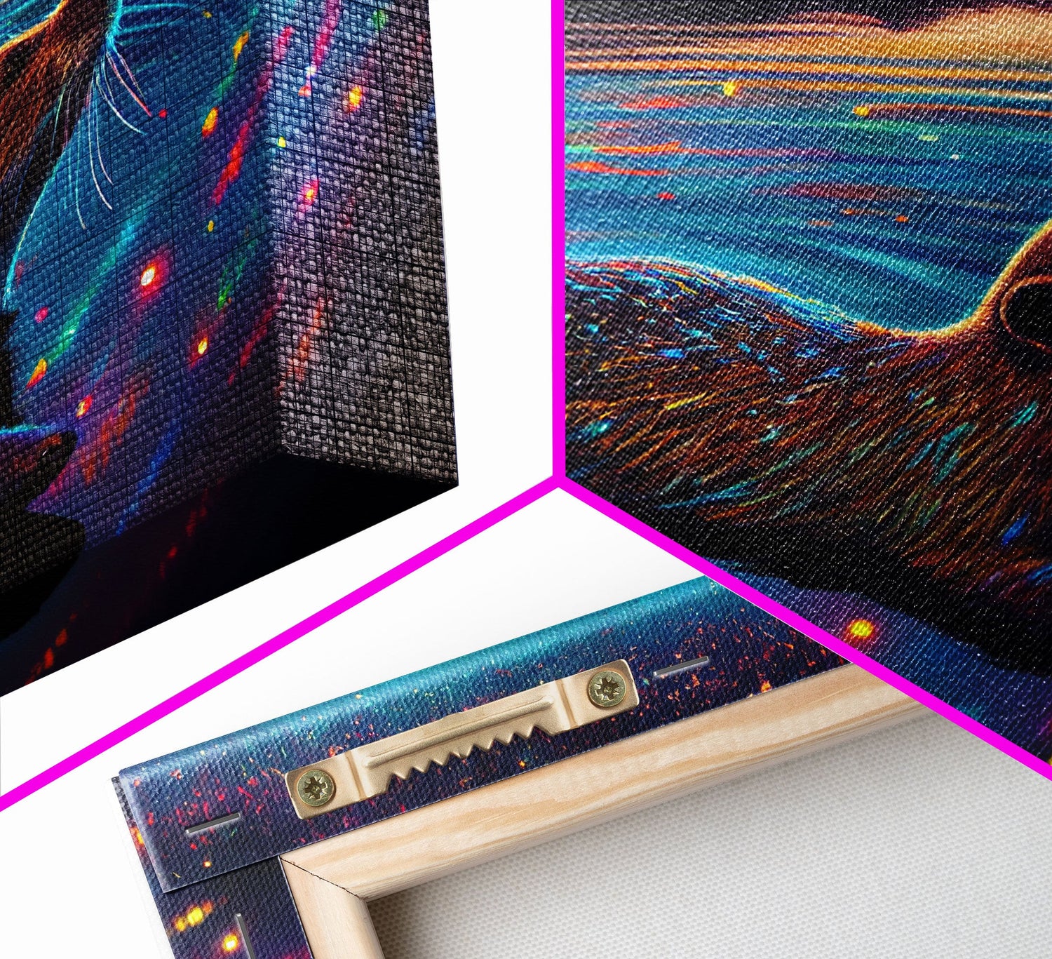 Cute beaver swimming at midnight, vaporwave aesthetic animal print art, starry night beaver, framed canvas print