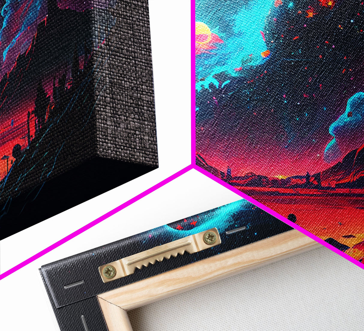 Strange new worlds among the stars, scifi retrowave art, framed canvas print, unique wall art