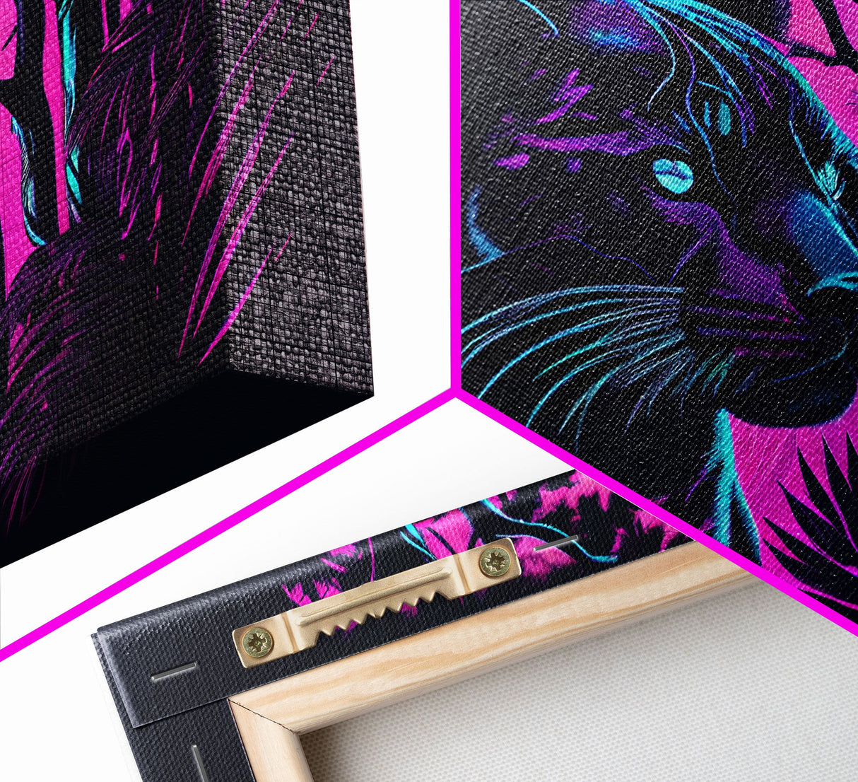Vaporwave art, framed canvas print, Jungle Panther synthwave portrait