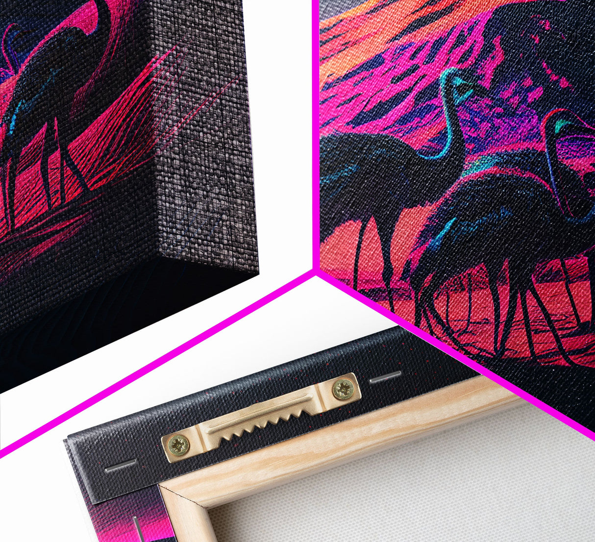 Emus in the desert, animal prints, animal art, framed canvas print, vapor wave synthwave animal art