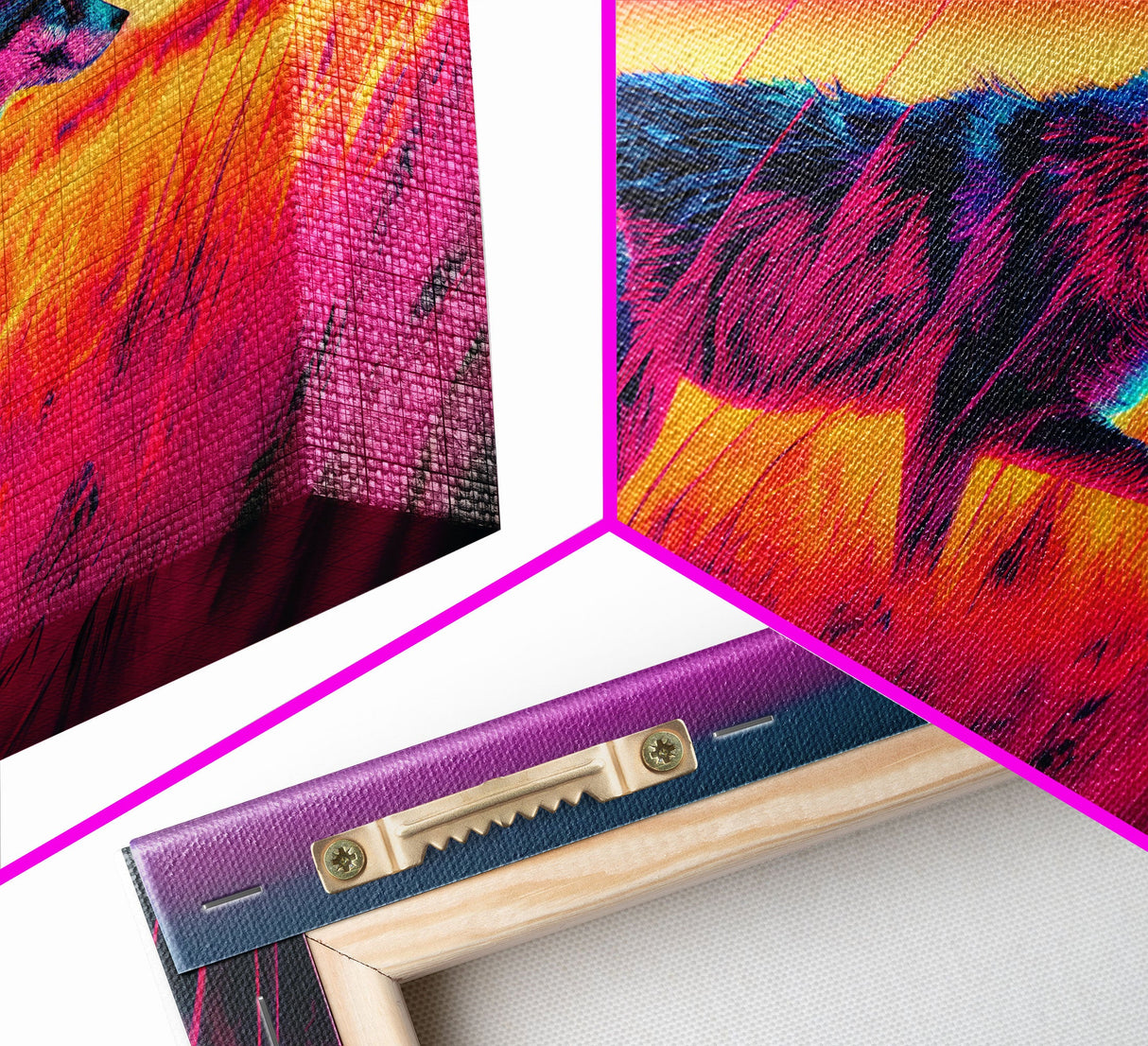 Cute fox in the tall grass, animal print, vaporwave framed canvas print, retrowave animal art