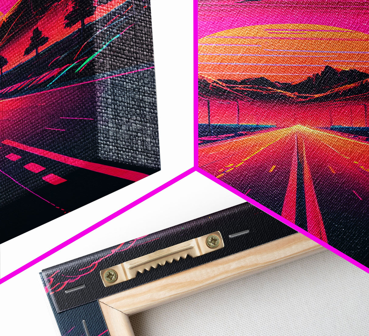 Outrun Sunset over the Arizona mountains, neon aesthetic art, framed canvas print