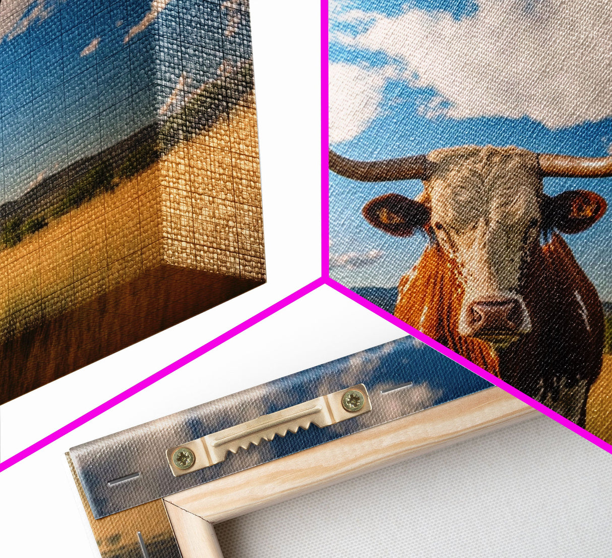 Texas longhorn art Rustic wall art, wall decor Western farmhouse decor, cow framed canvas print, Trendy wall art, Longhorn canvas print