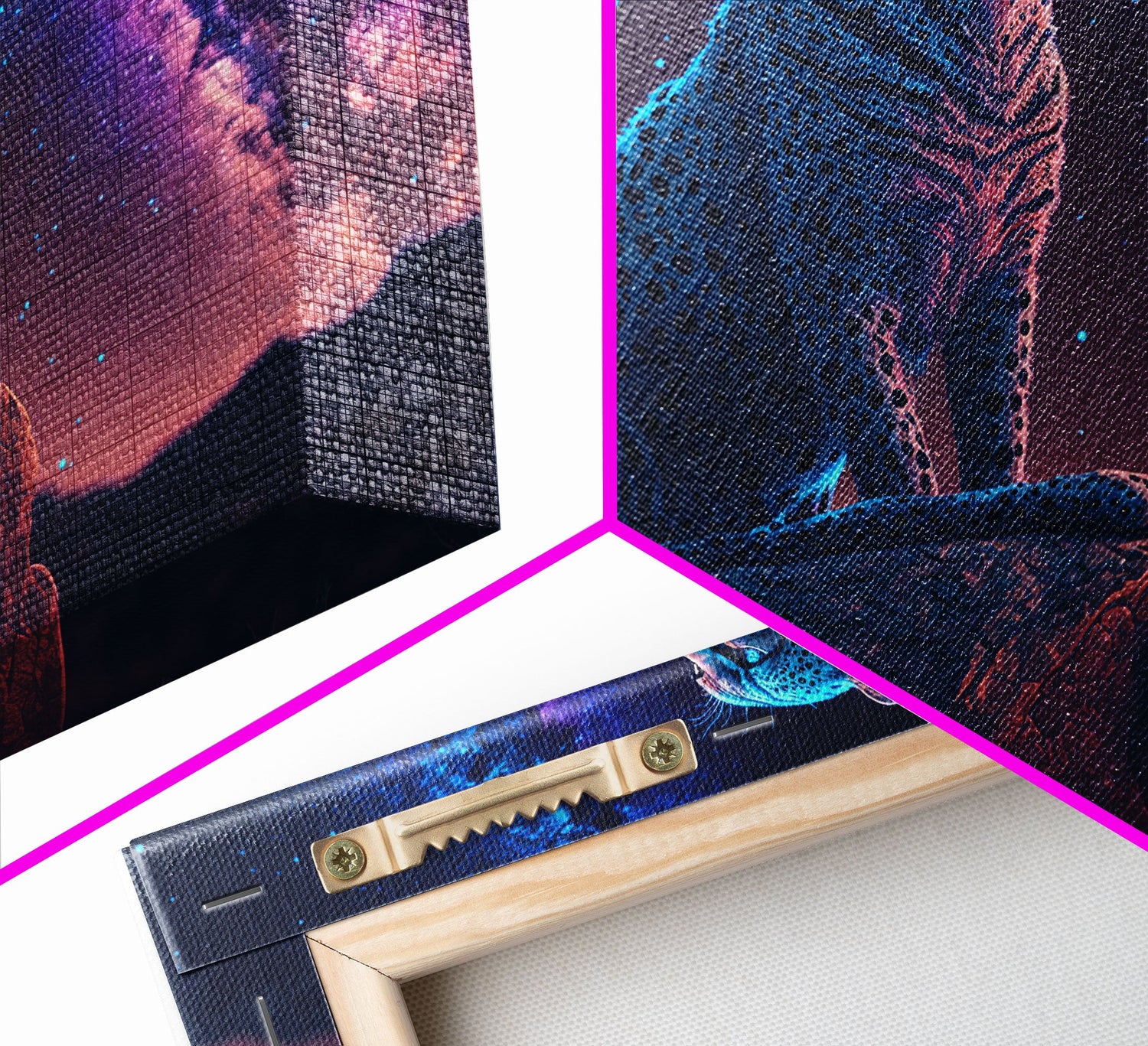 Synthwave Animal Prints, Cheetah and a starry night sky, framed canvas print, cute animal art