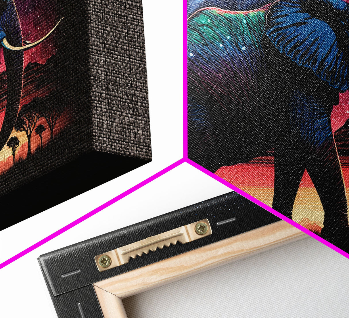 Elephant Art | Framed Canvas Print | Framed Wall Art | Animal Prints | Wildlife Art | Elephant Walks Under A Full Moon | Kid's Room Decor