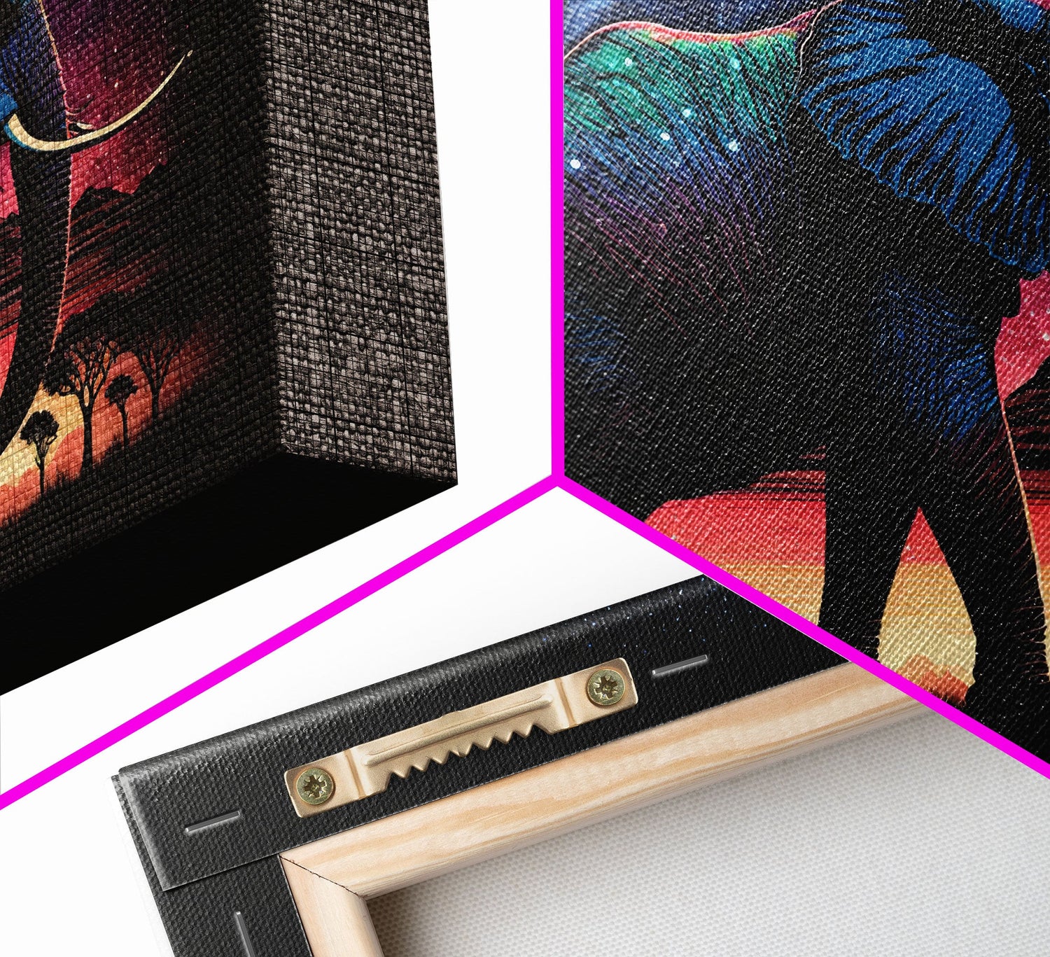 Elephant Art | Framed Canvas Print | Framed Wall Art | Animal Prints | Wildlife Art | Elephant Walks Under A Full Moon | Kid's Room Decor